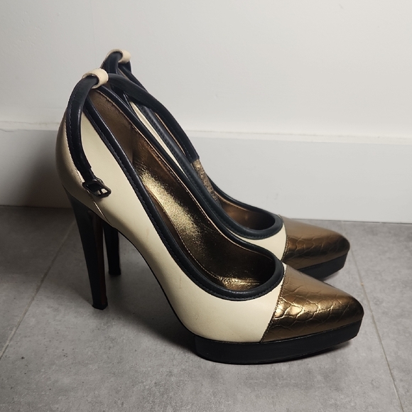 Lanvin Black, Gold, and Cream Heels - Picture 2 of 5